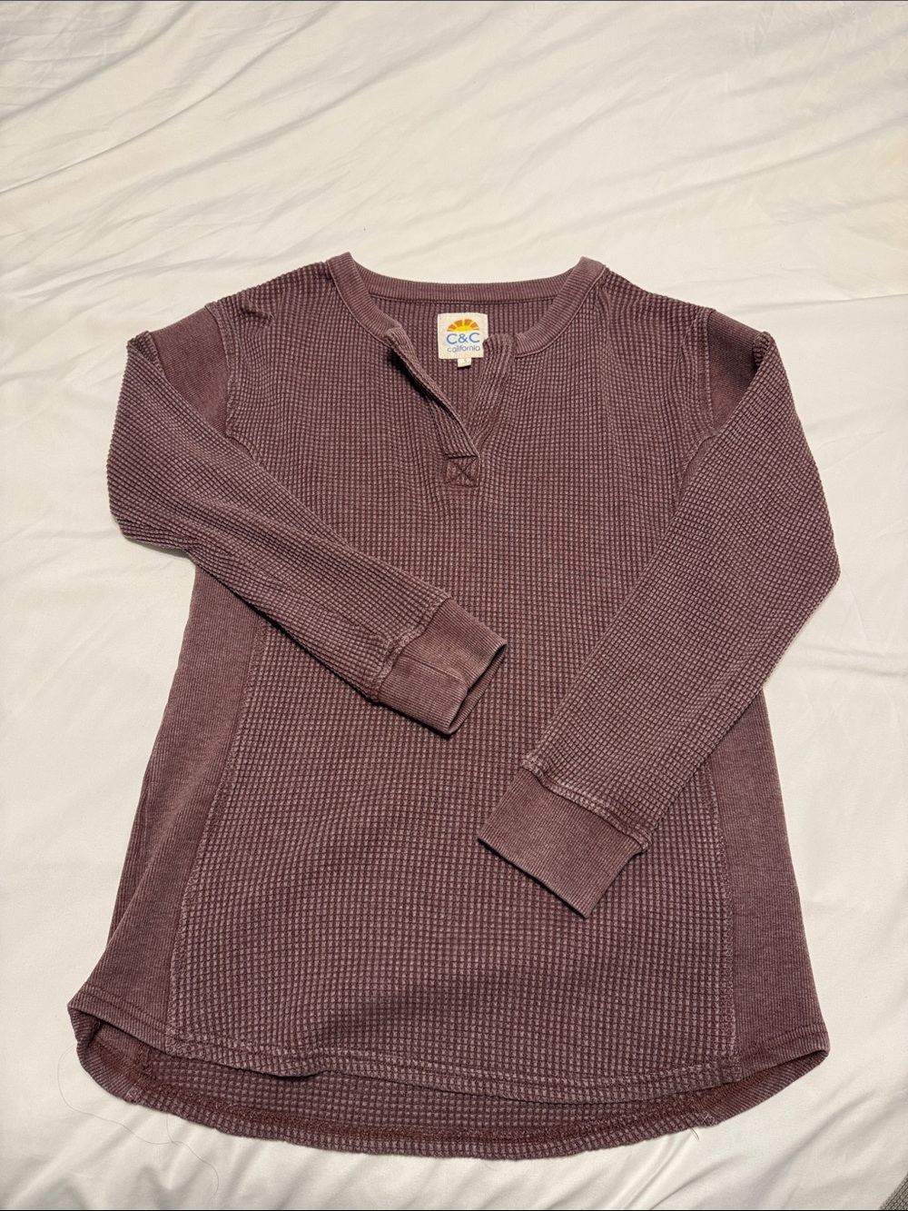 C&C California Mauve Waffle-Knit Long Sleeve Tee